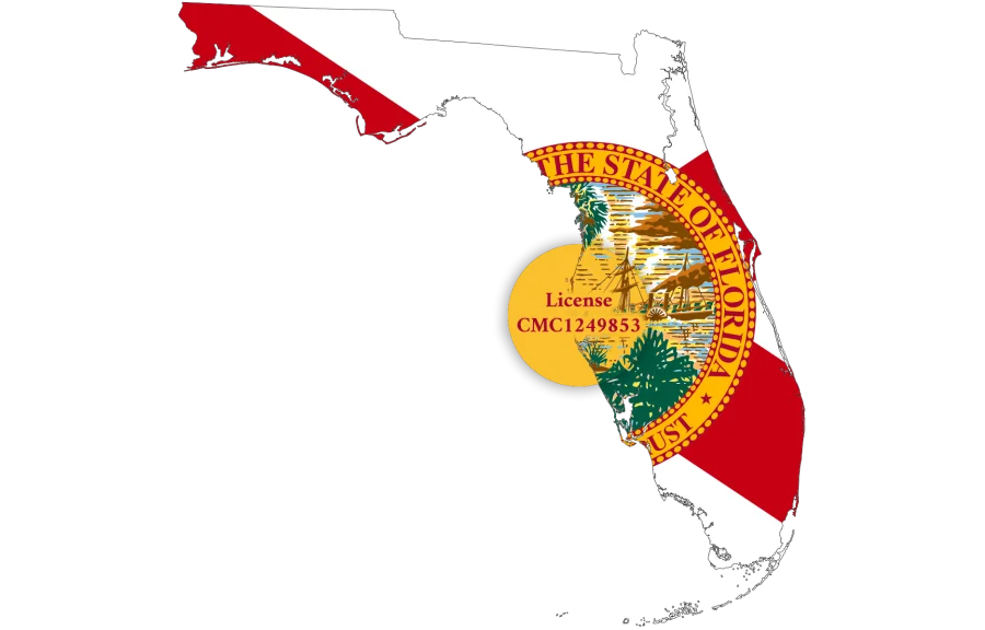 The state of Florida with its seal, marked License CMC1249853